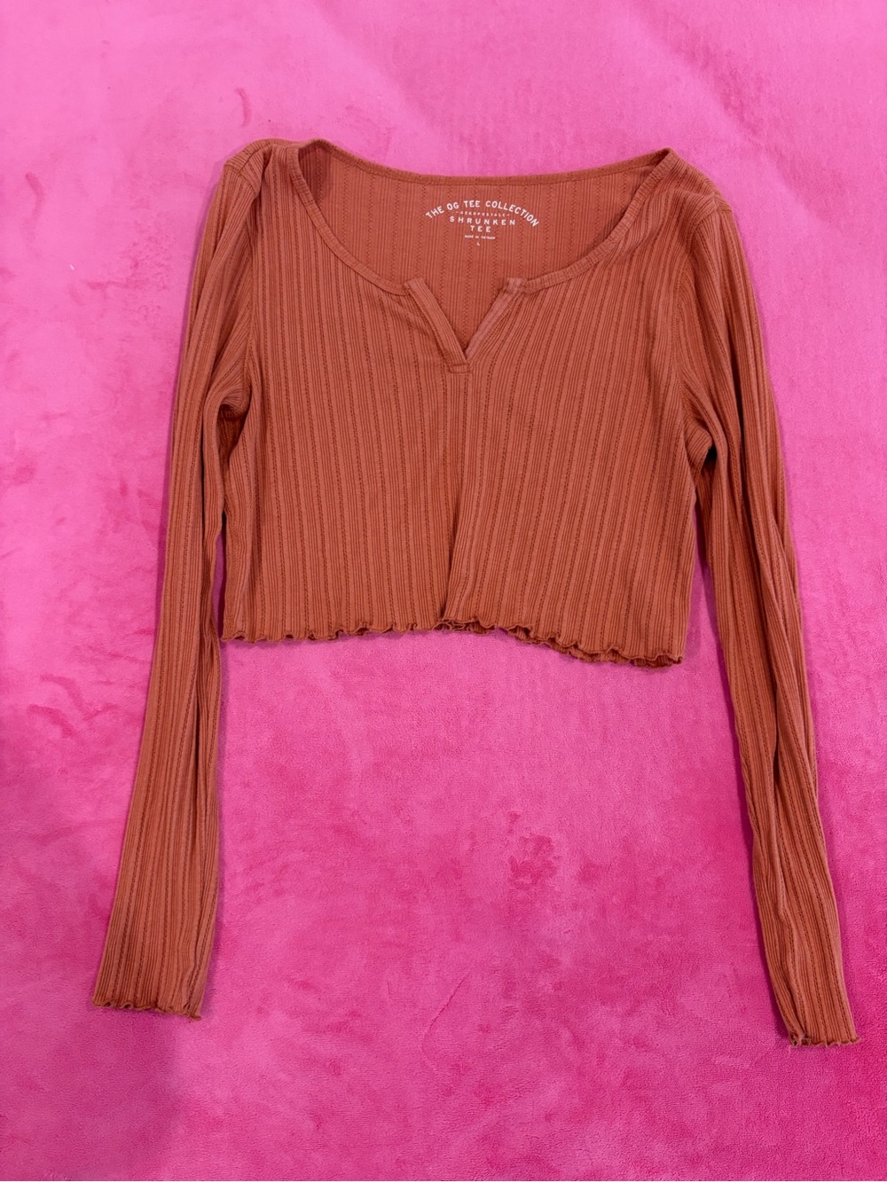 Aeropostale Rust Ribbed Long-Sleeve Crop Top